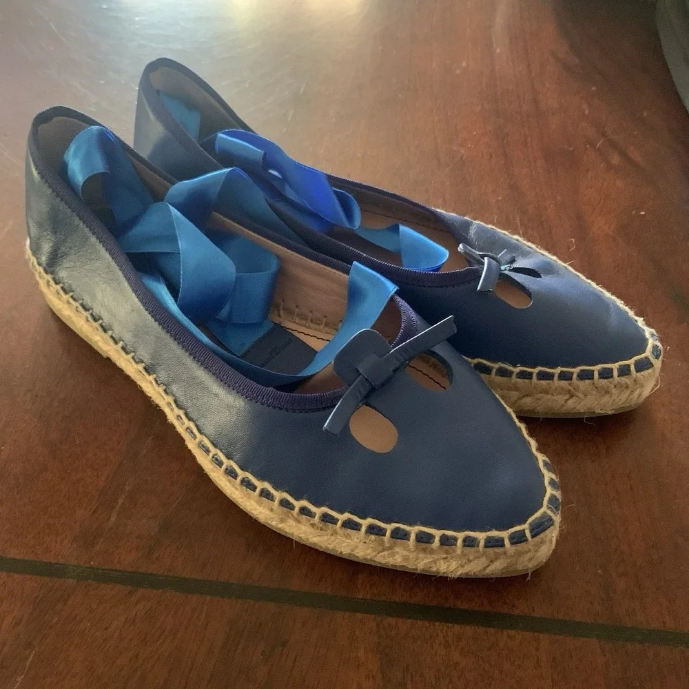 Marc Jacobs Mouse Espadrille Flats Womens 36 Blue Like New Satin Spain Ankle Tie